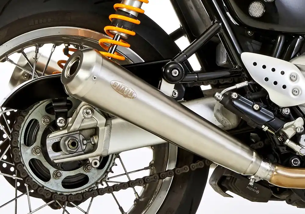 Shark Performance SLIP-ON Edelstahl gebürstet silber Retro für TRIUMPH Speed Twin 1200,Thruxton,Thruxton R EURO4 Sofort Bestellen
