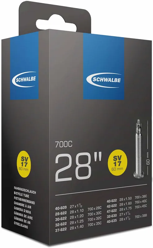 Schwalbe Schlauch Nr. 17 28 Zoll Sclaverandventil extra long schwarz Zertifiziert
