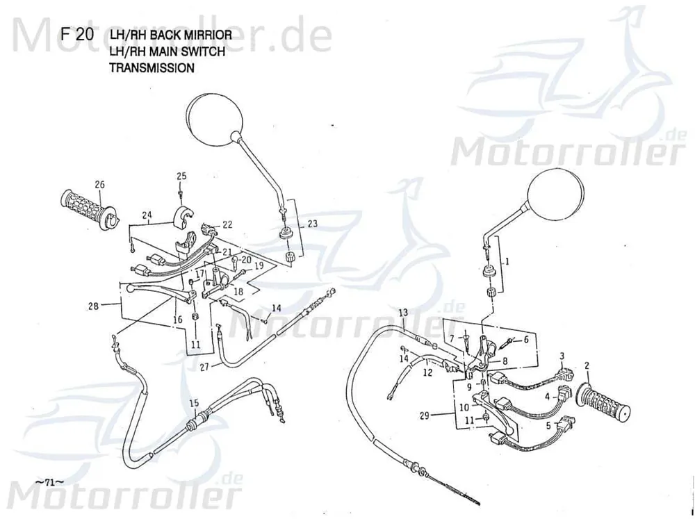 PGO Rückspiegel links Galaxy 50 Seitenspiegel 50ccm 2Takt Rück-Spiegel PGO 50ccm-2Takt Scooter Ersatzteil Service Inpektion Zertifiziert