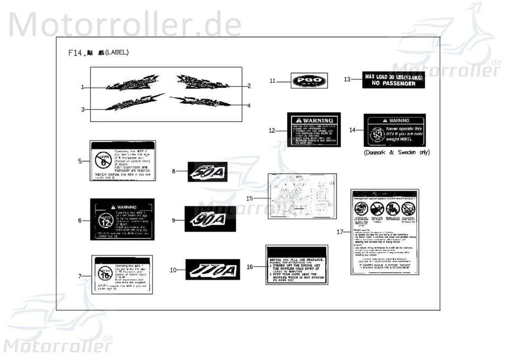 Aufkleber 16 Jahre Grenze Sticker PGO X0603071000 Preis Gesenkt