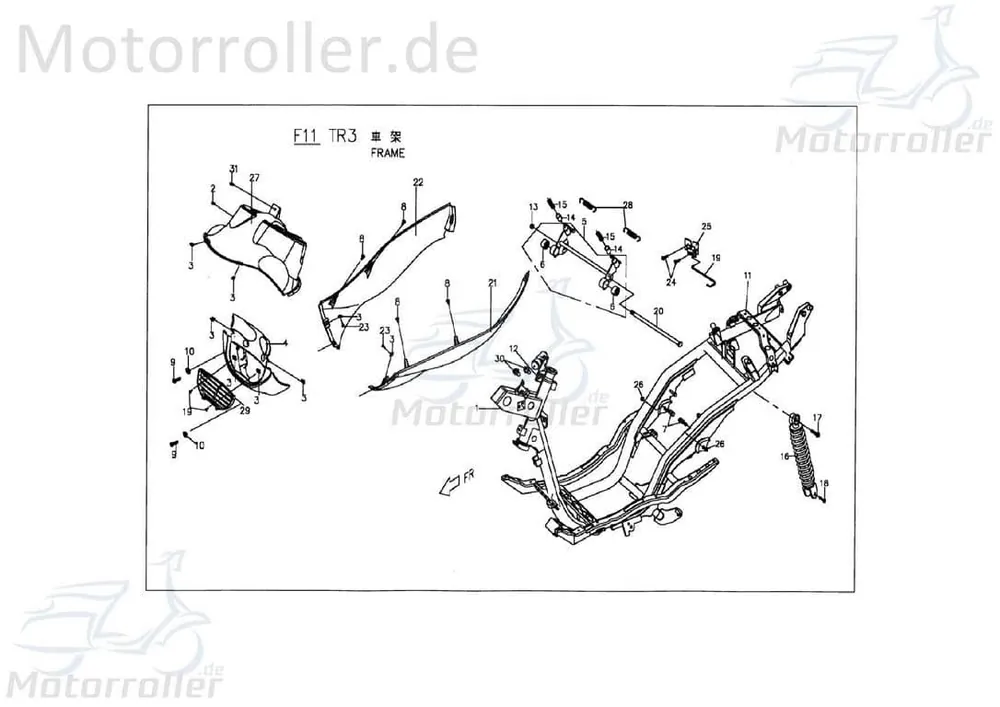 Highlight PGO TR3 50 Frontstufenabdeckung schwarz Untere Roller unten C1626020650 Mokick Ersatzteil Service Inpektion Direktimport