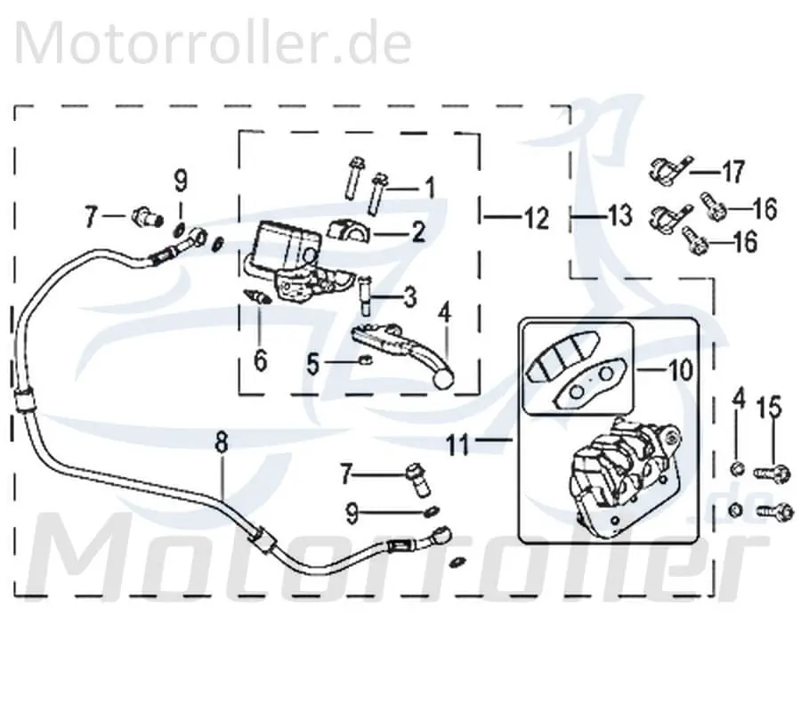 Bremsschlauch Jonway Insignio 250 DD Bremsleitung 750291 Hydraulikschlauch Hydraulik-Schlauch Hochdruckleitung Hydraulikleitung Mokick Top-Angebot