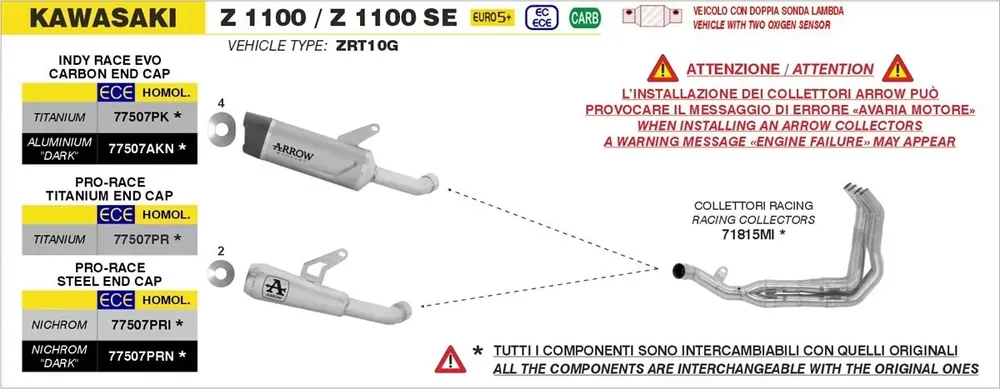 ARROW Pro-Race Endschalldämpfer Edelstahl Schwarz passend für Kawasaki Z 1100 - Z 1100 SE Echt