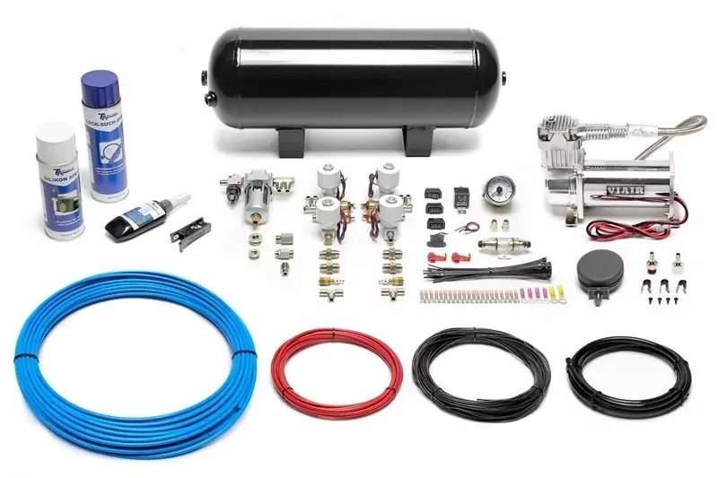 TA Technix Lufterzeugungskit Viair 380 Kompressor / 11,5L Schwarzer Tank / Anzeige Weiß / Schlauch Blau Highlight