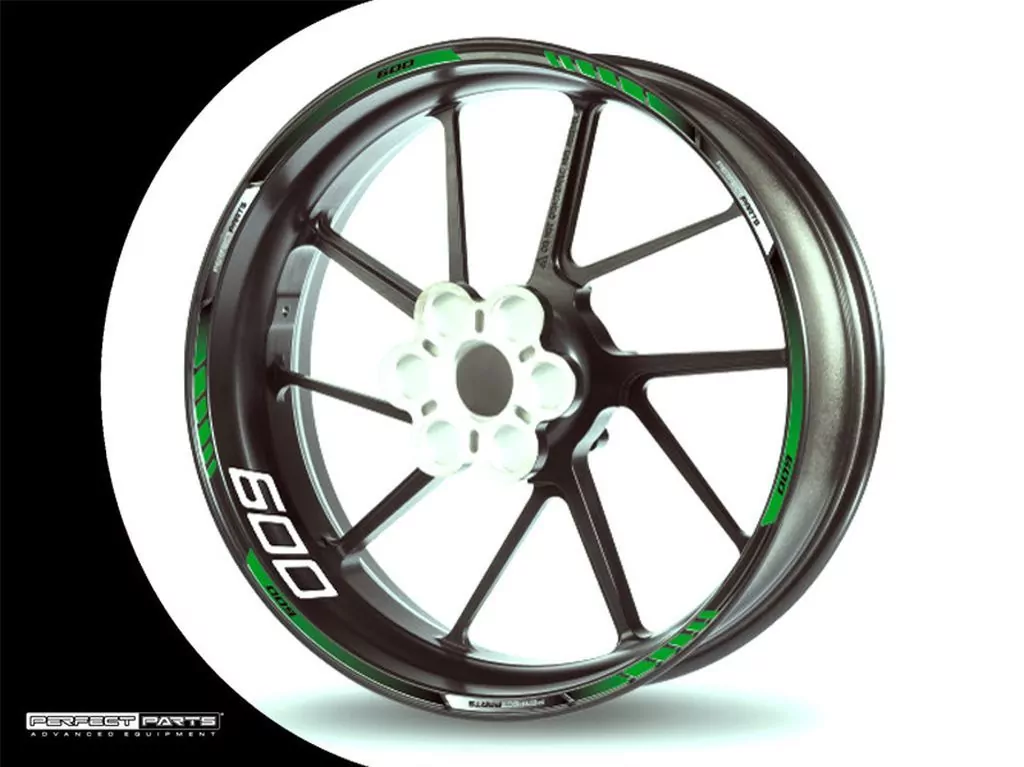 Top-Seller Felgenrandaufkleber passend für 600 ccm grün-weiß-schwarz-Dark