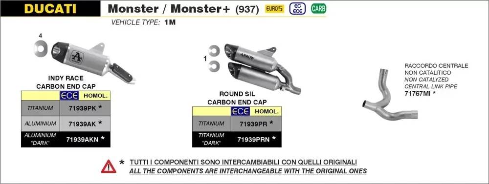 Schneller Versand Arrow Katersatzrohr passend für Ducati Monster 937 21-22