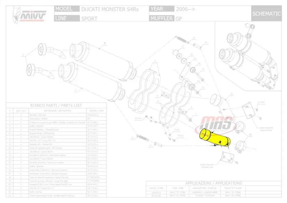 Billig MIVV Verbindungsrohr passend für Ducati Monster 1000 S4Rs ´06