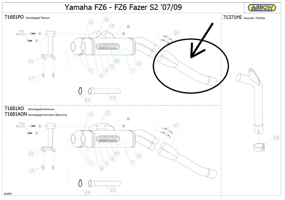 Garantierte Lieferung Arrow Verbindungsrohr passend für Yamaha FZ6 / FZ6 Fazer S2
