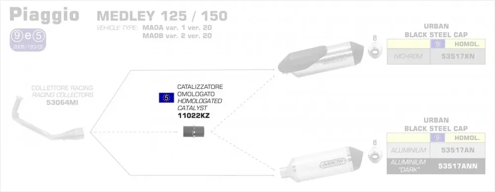 Arrow Einschubkatalysator 54 mm Euro 4 passend für PIAGGIO Medley 150 Letzte Chance