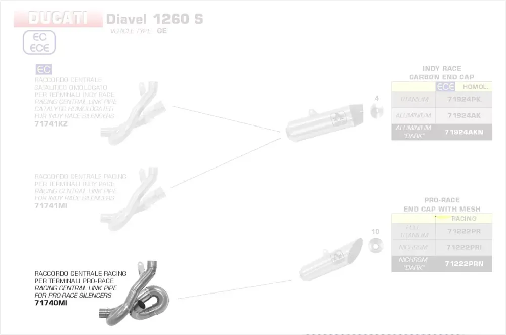 Aktuell Arrow Zwischenrohr passend für Ducati Diavel 1260 S 19-20