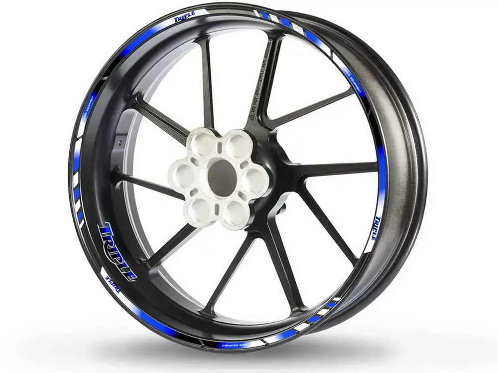 Felgenrandaufkleber passend für Triumph Triple blau-weiss-chrom Abverkauf