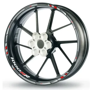 Felgenrandaufkleber passend für BMW S1000RR M1000RR chrom-weiß-rot Preisreduziert