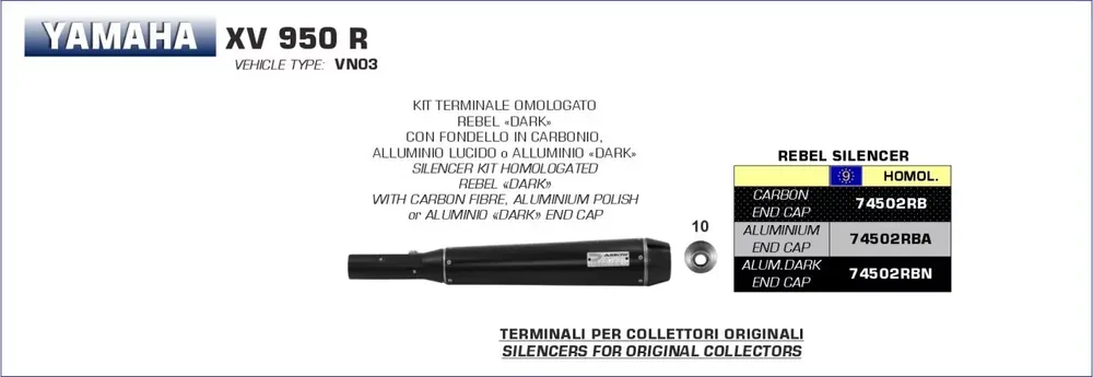 Highlight Arrow Rebel Dark Competition Komplettanlage passend für Yamaha XV 950R (2014–2016)