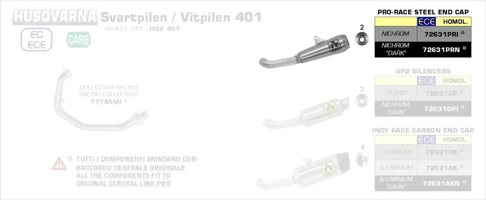 Arrow Pro-Race Edelstahl Endschalldämpfer passend für Husqvarna Vitpilen 401 & Svartpilen 401 Neu Im Sortiment