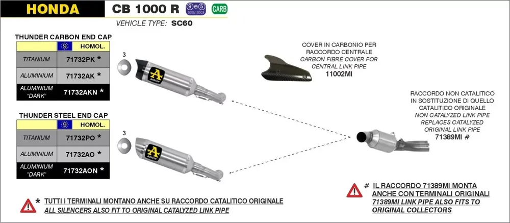 Arrow Street Thunder Endschalldämpfer Aluminium schwarz passend für Honda CB 1000 R SC60 Zertifiziert