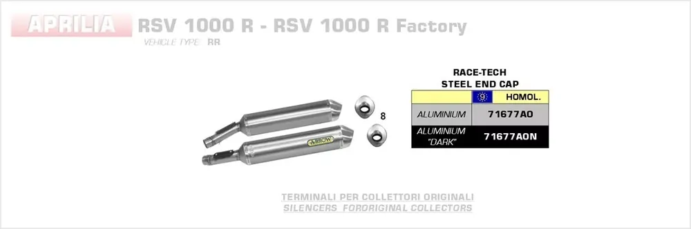Arrow Race-Tech Aluminium Schwarz Endschalldämpfer passend für Aprilia RSV1000 R Factory / Tuono 1000 R Factory Must-Have