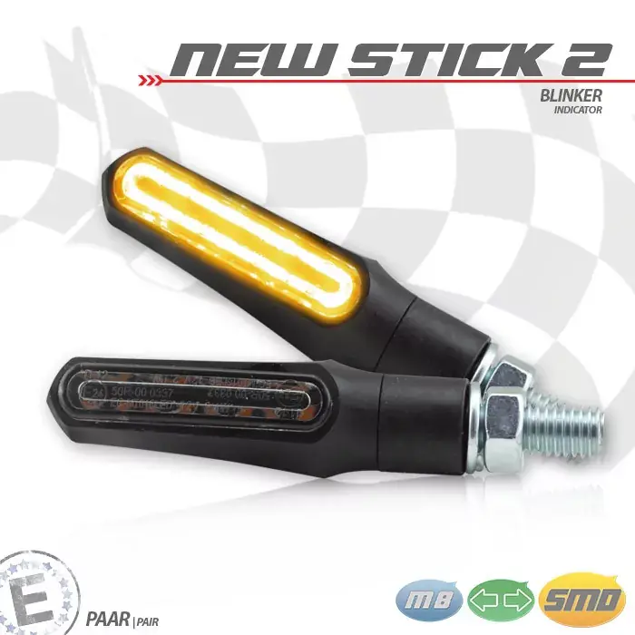 LED-Blinker New Stick 2 schwarz getönt E-geprüft Zertifiziert