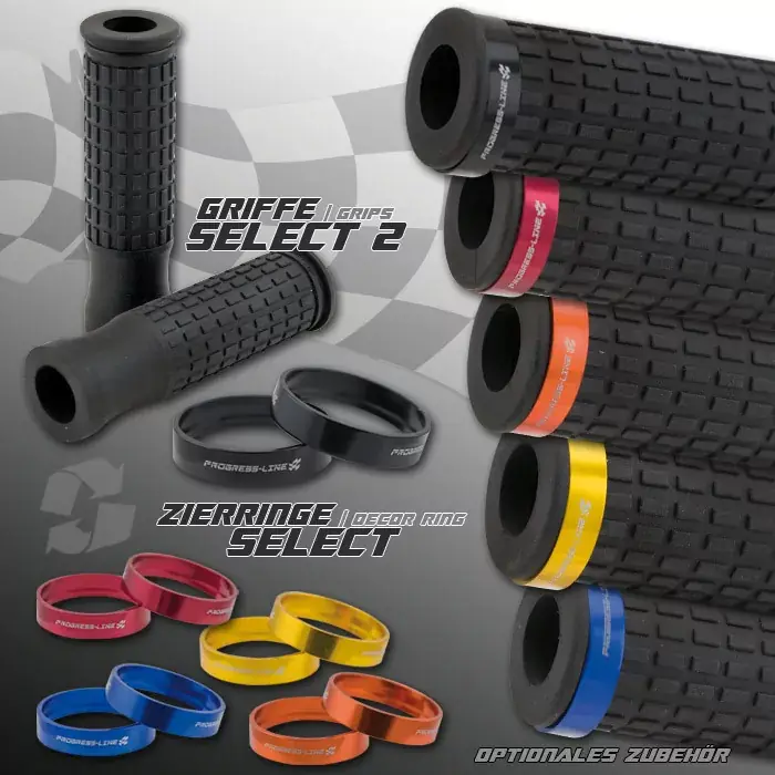 Progress Line Griffgummiset Select2 7/8" (22mm) schwarz mit rotem Zierring, offen Letzte Chance