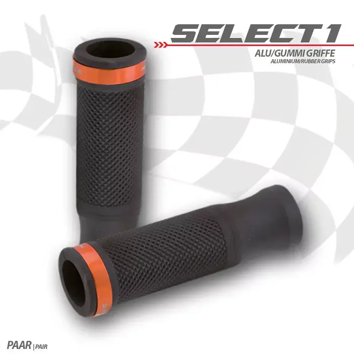 Kracherpreis Griffgummiset Select1 7/8"-22mm schwarz mit orange Zierring, offen