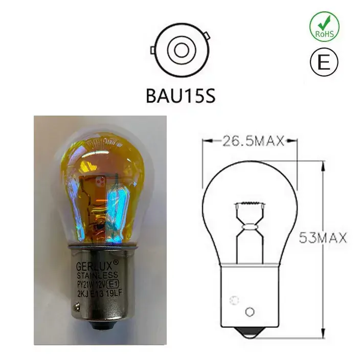 Kugellampe 12V 21W Bau15s E-geprüft gelb/chrom Ø25x45mm passend für verschiedene Modelle Schneller Versand