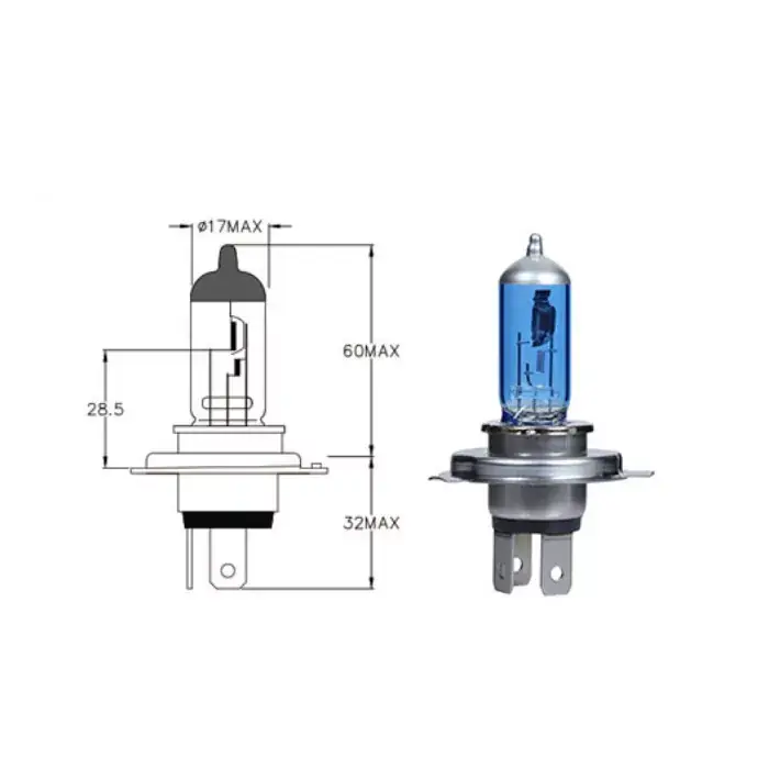 Letzte Chance Hauptscheinwerferlampe Xenon Look blau 12V 60/55W H4 P43t E-geprüft Ø 17x92 mm