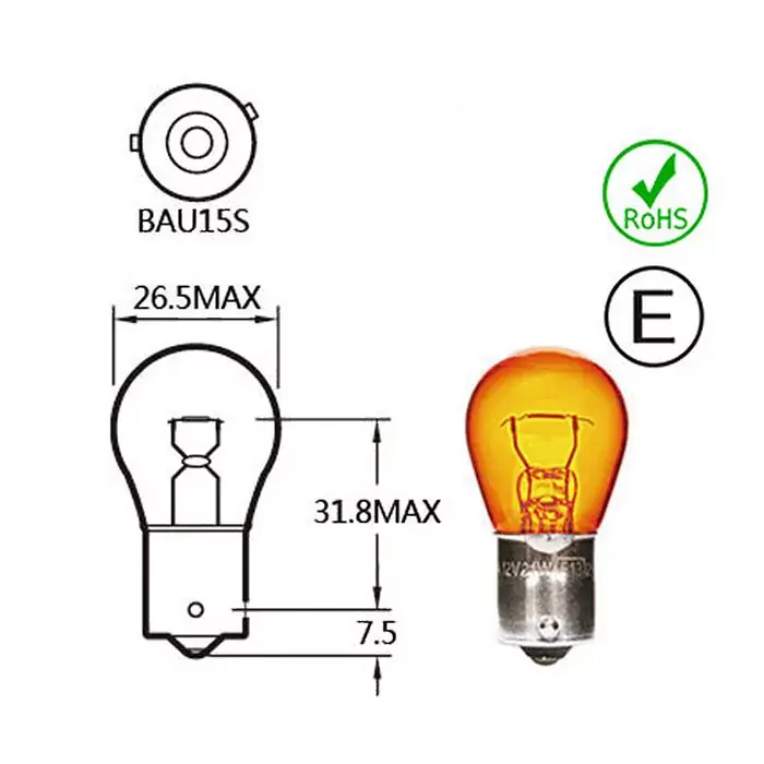 Kugellampe 12V 21W Bau15s gelb E-geprüft VPE 10 Stück Online Kaufen
