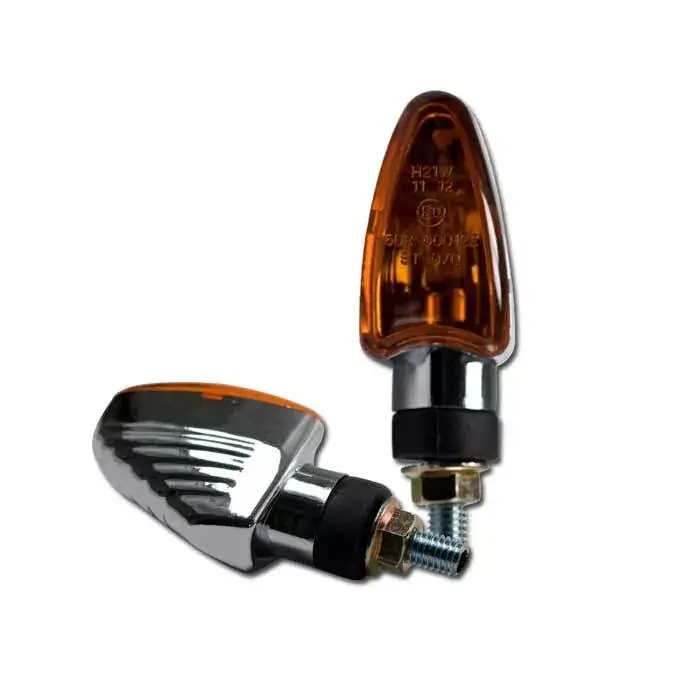 Sonderangebot Mini-Blinker ARROW GROOVED verchromt kurz mit gelbem Glas M8 E-geprüft