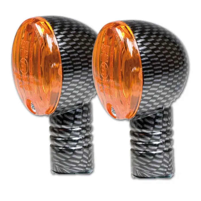 Micro-Flash-Blinker Carbonlook kurz mit gelbem Glas 12V/21W Halogen E-geprüft Preisknaller