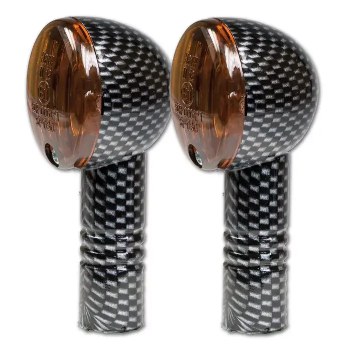 Schnäppchen Micro-Flash-Blinker Carbonlook langes Gehäuse getöntes Glas E-geprüft 12V/21W M10