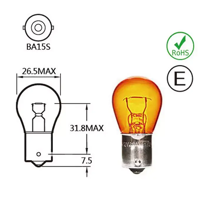 Abverkauf Kugellampe 12V 21W Ba15s gelb E-geprüft (VPE 10 Stück) passend für Yamaha und Suzuki