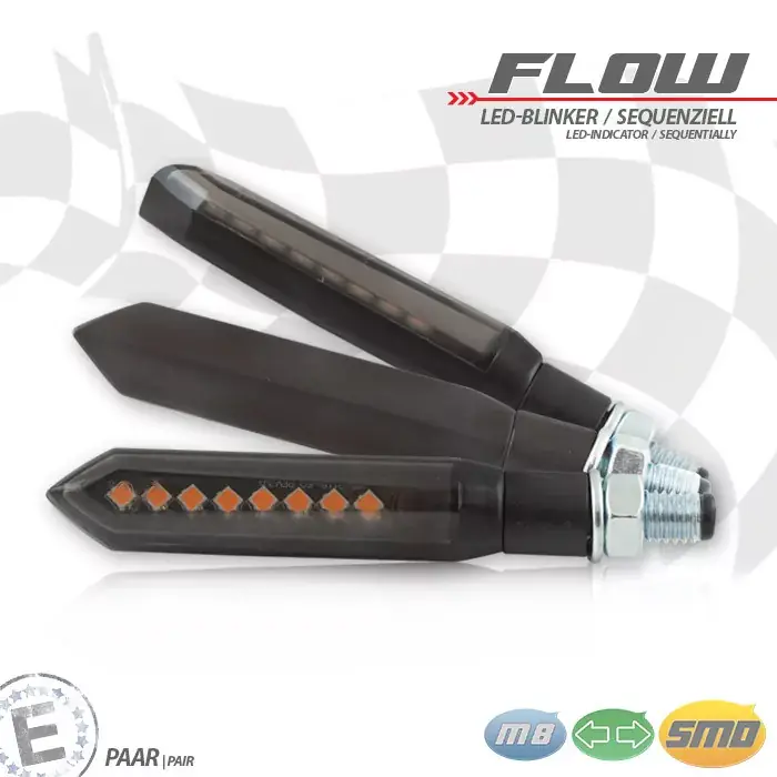 LED-Blinker FLOW SEQ schwarz Alu M8 getönt E-geprüft Finale Aktion