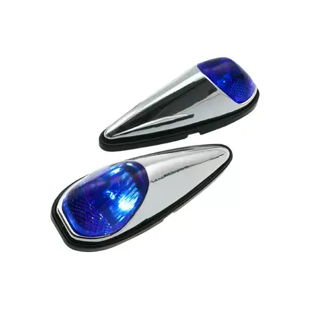 Blinker Custom blaues Glas chrom Gehäuse Neue Ware